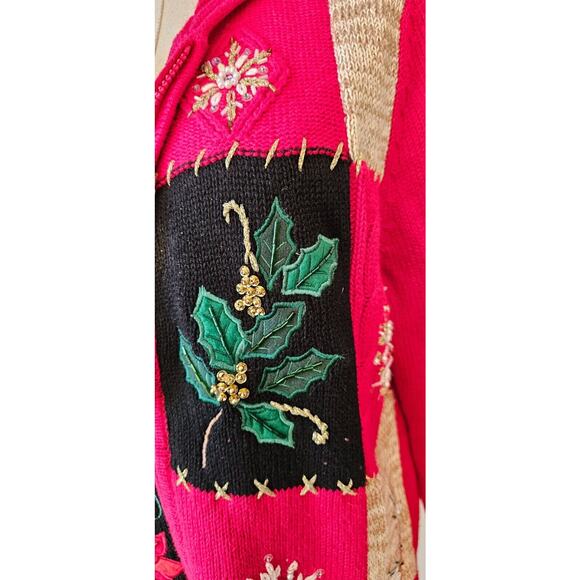 Vintage Heirloom Collectibles Christmas Cardigan Sweater Poinsetta Grandma L Pet - Picture 4 of 7